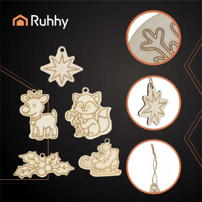 Ruhhy 26471 Sada dřevěných vánočních ozdob na vybarvení, 24 ks