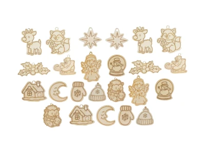 Ruhhy 26471 Sada dřevěných vánočních ozdob na vybarvení, 24 ks