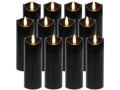 Ruhhy 26382 Sada LED svíček na baterie 15 cm, 12 ks, černé 
