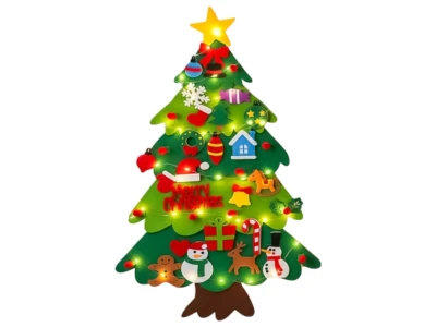 Kruzzel 26548 Plstěný vánoční stromeček s ozdobami a LED osvětlením, 100 cm