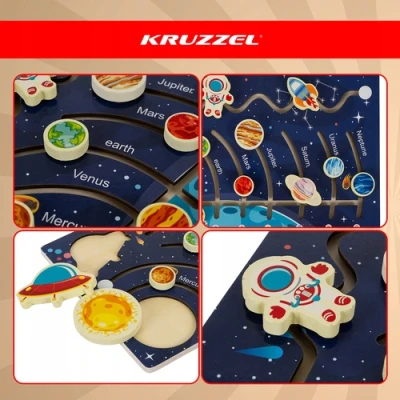 Kruzzel 26696 Drevená Montessori skladačka solárny systém