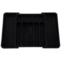 KIK KX2971 Plastový nastavitelný organizér do kuchyňské zásuvky, černá