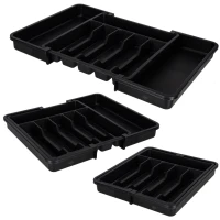 KIK KX2971 Plastový nastavitelný organizér do kuchyňské zásuvky, černá