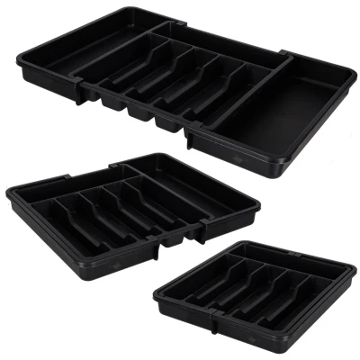 KIK KX2971 Plastový nastavitelný organizér do kuchyňské zásuvky, černá