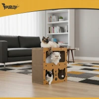 Purlov 27017 Škrabadlo pro kočky dvoupatrový dům 3 v 1, hnědé