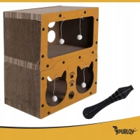 Purlov 27017 Škrabadlo pro kočky dvoupatrový dům 3 v 1, hnědé