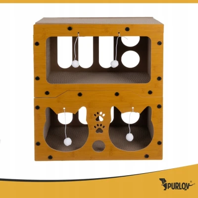 Purlov 27017 Škrabadlo pro kočky dvoupatrový dům 3 v 1, hnědé