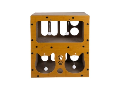 Purlov 27017 Škrabadlo pro kočky dvoupatrový dům 3 v 1, hnědé