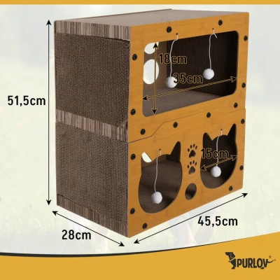 Purlov 27017 Škrabadlo pro kočky dvoupatrový dům 3 v 1, hnědé