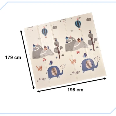 KIK KX4503 Vzdelávacia skladacia obojstranná penová podložka sloníci, les, 180 x 200 cm