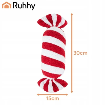 Ruhhy 27031 Vianočný dekoračný vankúš v tvare cukríka 30 x 15 cm, červený a biely