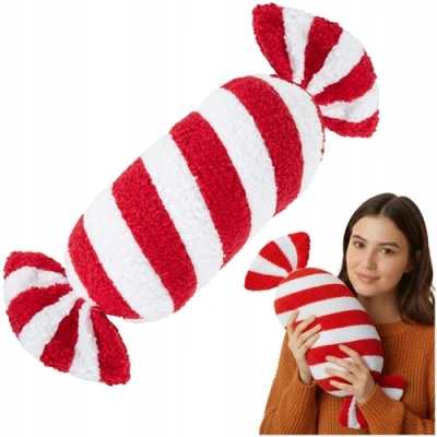 Ruhhy 27031 Vianočný dekoračný vankúš v tvare cukríka 30 x 15 cm, červený a biely