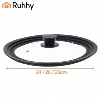 Ruhhy 25560 Univerzálny sklenený poklop so silikónovým okrajom 3 v 1, 24/26/28 cm