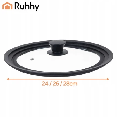 Ruhhy 25560 Univerzálny sklenený poklop so silikónovým okrajom 3 v 1, 24/26/28 cm