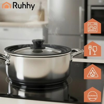 Ruhhy 25560 Univerzálny sklenený poklop so silikónovým okrajom 3 v 1, 24/26/28 cm