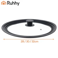Ruhhy 25561 Univerzálny sklenený poklop so silikónovým okrajom 3 v 1, 28/30/32 cm