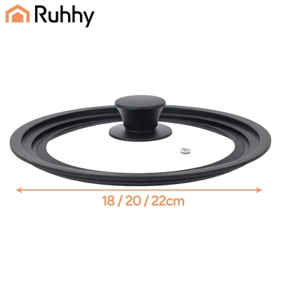 Ruhhy 25563 Univerzální skleněná poklice se silikonovým lemem 3 v 1, 18/20/22 cm