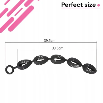 Sensual A103.M Análne korálky silikónové XXL 39,5 cm, 5 korálok, čierne