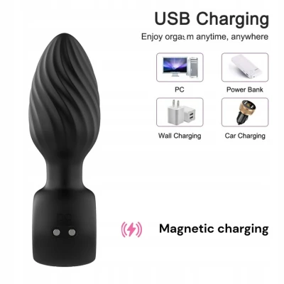 Sensual A135 Vibrační anální kolík s rukojetí 11 cm, 9 režimů, černý