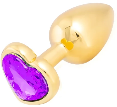 Sensual Anální kolík kovový s fialovým krystalem Love anal 7,2 cm, zlatý