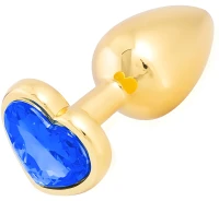 Sensual Anální kolík kovový s modrým krystalem Love anal 7,2 cm, zlatý