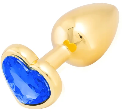 Zmyselný kovový análny kolík s modrým kryštálom Love anal 7,2 cm, zlatý