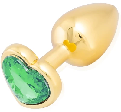 Sensual Anální kolík kovový se zeleným krystalem Love anal 7,2 cm, zlatý