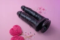 Sensual Dildo s přísavkou 22 cm dvojité, černé