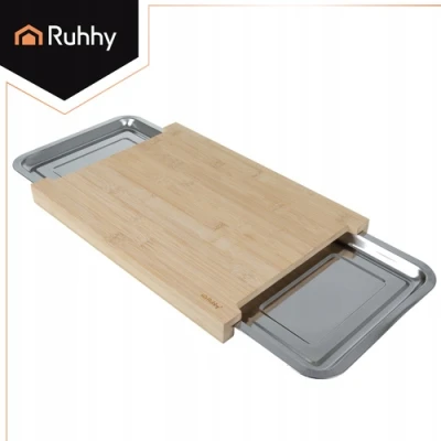 Ruhhy 25707 Drevená doska na krájanie s výsuvnými miskami 40 x 28,5 cm