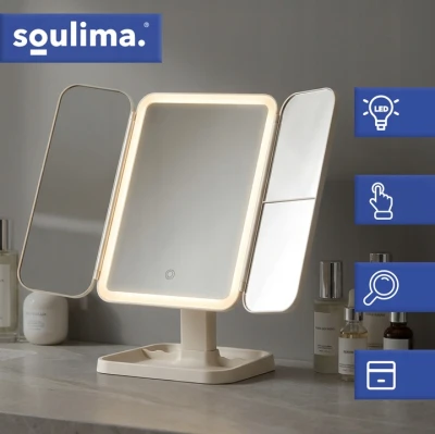 Soulima 26952 LED kozmetické zrkadlo, 3x zväčšenie, 600 mAh, krémovo biela