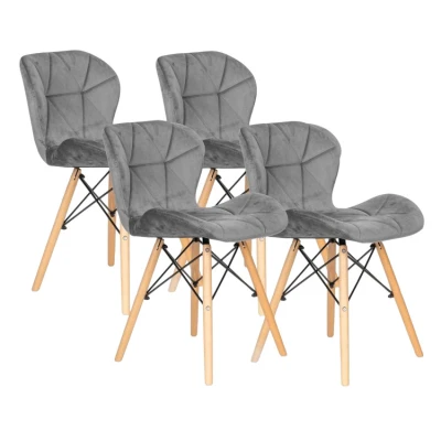 ModernHome KJC208 Sada 4 ks jídelních židlí, dřevěné nohy - šedý samet