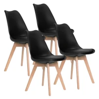 ModernHome PC-003 Sada 4 jedálenských stoličiek so sedadlom z ekokože, čierna