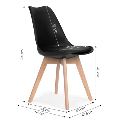 ModernHome PC-003 Sada 4 jídelních židlí se sedákem z ekokůže, černá