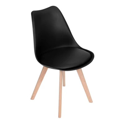 ModernHome PC-003 Sada 4 jídelních židlí se sedákem z ekokůže, černá