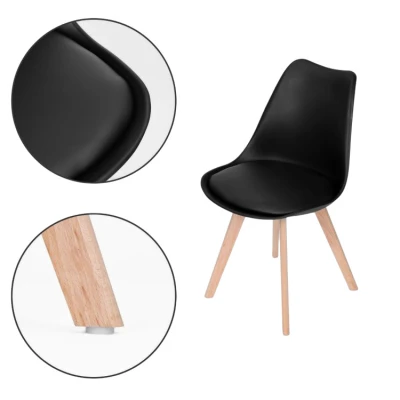 ModernHome PC-003 Sada 4 jídelních židlí se sedákem z ekokůže, černá