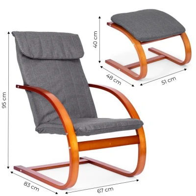ModernHome TXWQM-31-6 Fínske hojdacie kreslo s podnožkou - orech