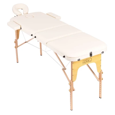 ModernHome BM3524 Dřevěné masážní lehátko, skládací, 3 segmenty, 250 kg, 185 cm, béžová