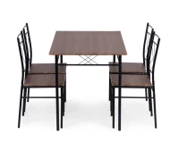 ModernHome Jídelní sestava Verona stůl + 4 židle, MDF + ocel, tmavé dřevo