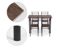 ModernHome Jídelní sestava Verona stůl + 4 židle, MDF + ocel, tmavé dřevo