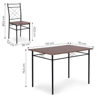 ModernHome Jídelní sestava Verona stůl + 4 židle, MDF + ocel, tmavé dřevo