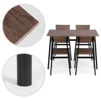 ModernHome Jídelní sestava Malmo stůl + 4 židle, MDF + ocel, tmavé dřevo