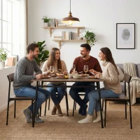 ModernHome Jídelní sestava Malmo stůl + 4 židle, MDF + ocel, tmavé dřevo