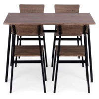 ModernHome Jídelní sestava Malmo stůl + 4 židle, MDF + ocel, tmavé dřevo