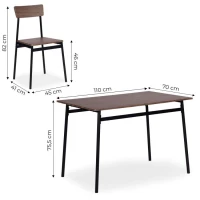 ModernHome Jídelní sestava Malmo stůl + 4 židle, MDF + ocel, tmavé dřevo