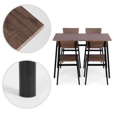 ModernHome Jídelní sestava Malmo stůl + 4 židle, MDF + ocel, tmavé dřevo