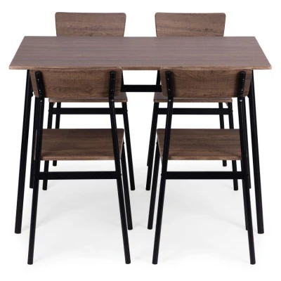 ModernHome Jídelní sestava Malmo stůl + 4 židle, MDF + ocel, tmavé dřevo