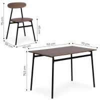 ModernHome Jídelní sestava Oslo stůl + 4 židle, MDF + ocel, tmavé dřevo
