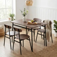 ModernHome Jídelní sestava Oslo stůl + 4 židle, MDF + ocel, tmavé dřevo