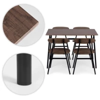 ModernHome Jídelní sestava Oslo stůl + 4 židle, MDF + ocel, tmavé dřevo