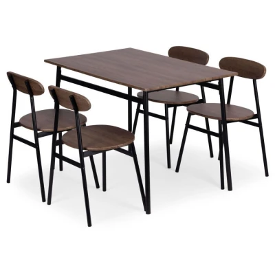 ModernHome Jídelní sestava Oslo stůl + 4 židle, MDF + ocel, tmavé dřevo